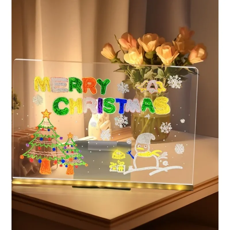 Christmas DIY Erasable And Luminous Acrylic Transparent Writing Board LED Fluorescent Board Children's Puzzle Drawing Toys