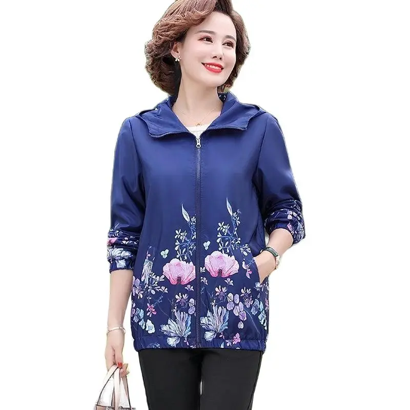 

Summer Ladies Long Sleeve Sunscreen Thin Short Casual Top New Fashion Hooded Printed Zipper Stitched Loose Pocket