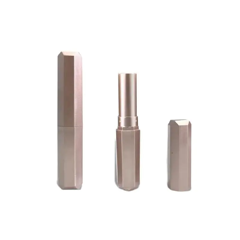 

9mm Caliber Empty Chapstick Tube Containers High Makeup Packaging Octagonal Shape Matt Rose Gold Lip Rouge Lipstick Bottles