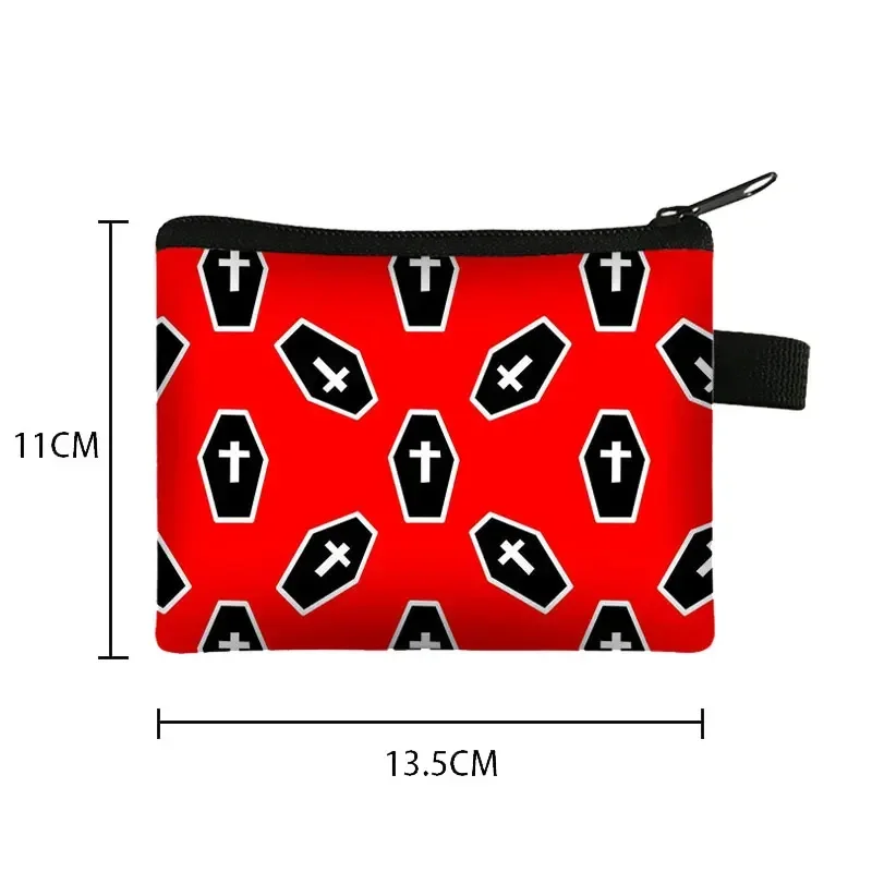 Monedero con estampado de calabaza y murciélago de gato y araña de vampiro para mujer, auricular, identificación, tarjeta de crédito, monedero, cartera pequeña gótica, bolsas de Halloween