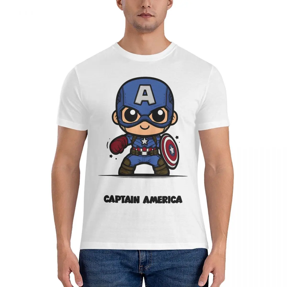 MARVEL Super Hero Men's T Shirts Captain America Novelty Tee Shirt Short Sleeve Crewneck T-Shirt Cotton Adult Tops