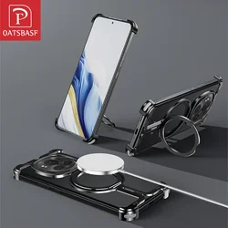 Oatsbasf for Honor Magic 6 Phone Case with Ring Stand Slim Magnetic Metal Frameless Protective Cover Aluminum Alloy Bumper