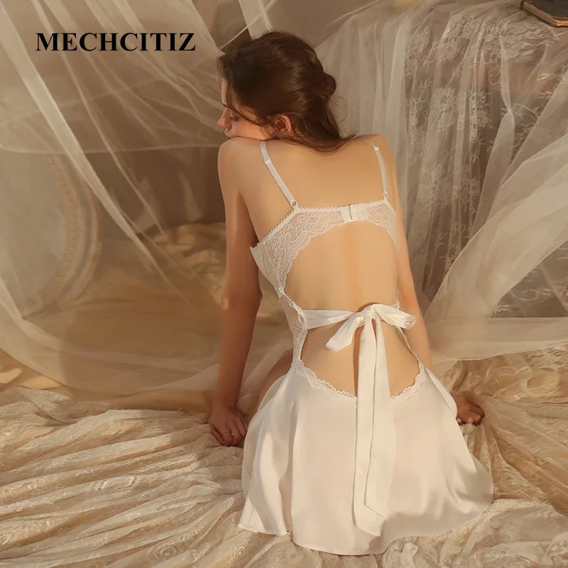 

Женская ночная рубашка MECHCITIZ, 2022 кружевная Пижама, летняя Домашняя одежда, атласное нижнее белье, сексуальная одежда для сна, ночная сорочка для женщин, шелковые ночные рубашки