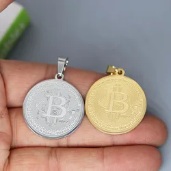 2pcs Bitcoin Pendant Stainless Steel Medal Symbol Charms for Jewelry Making Necklace Keychain Finding Collection Jewelry Gifts