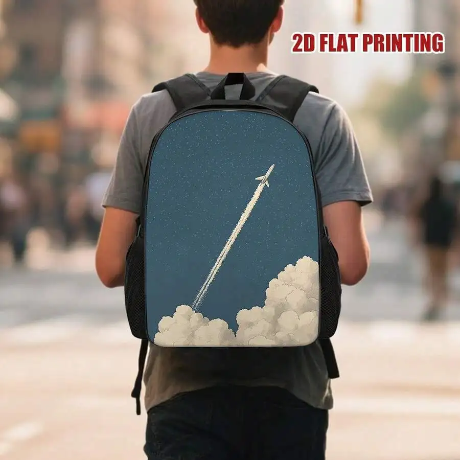 

Skybound Airplane Cloud Print Backpack For Travel And Daily Use