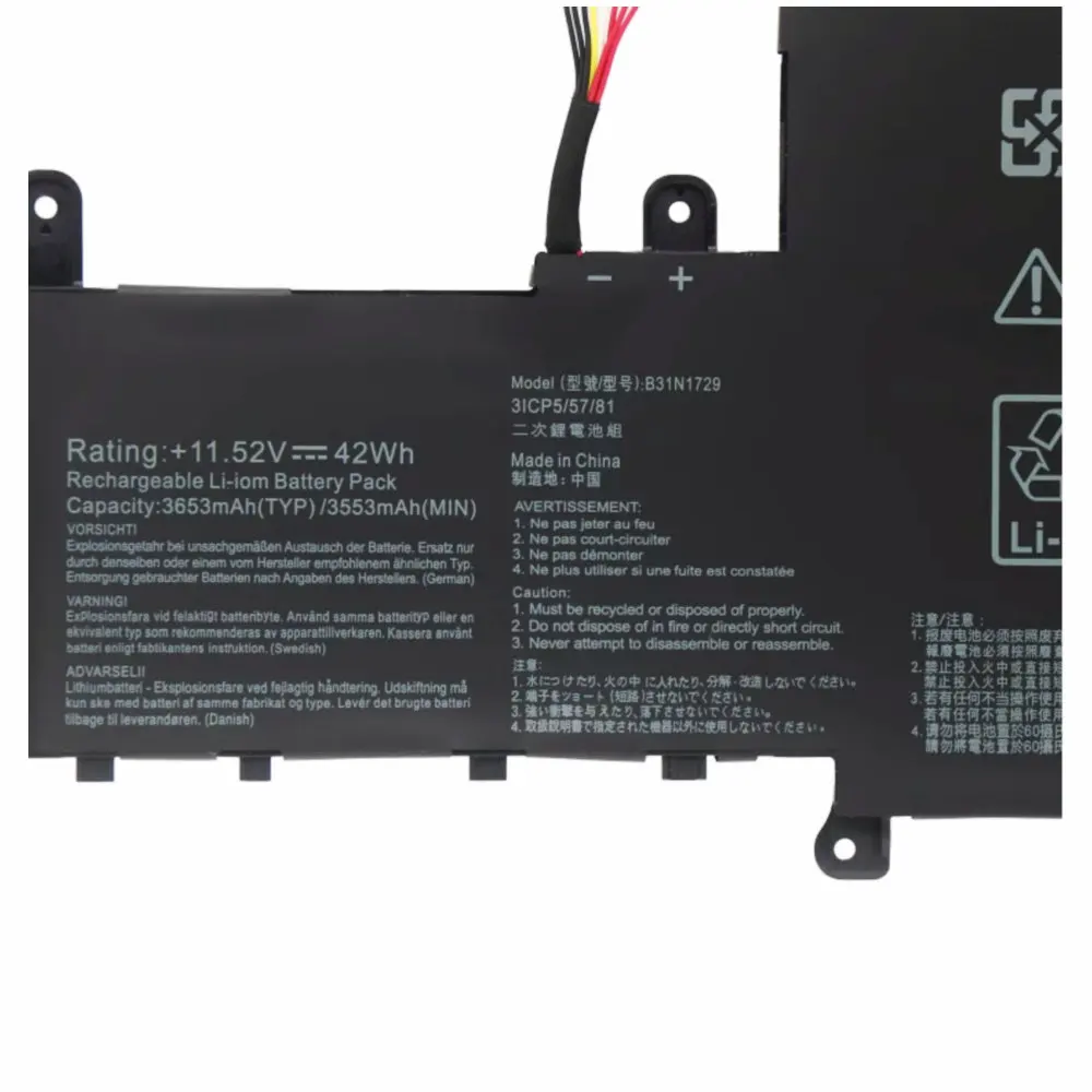 

For Asus VivoBook S15 S530 S530F S530FA S530FN S530UA S530UF S530UN X530FN 11.52V 42Wh B31N1729 Laptop Battery