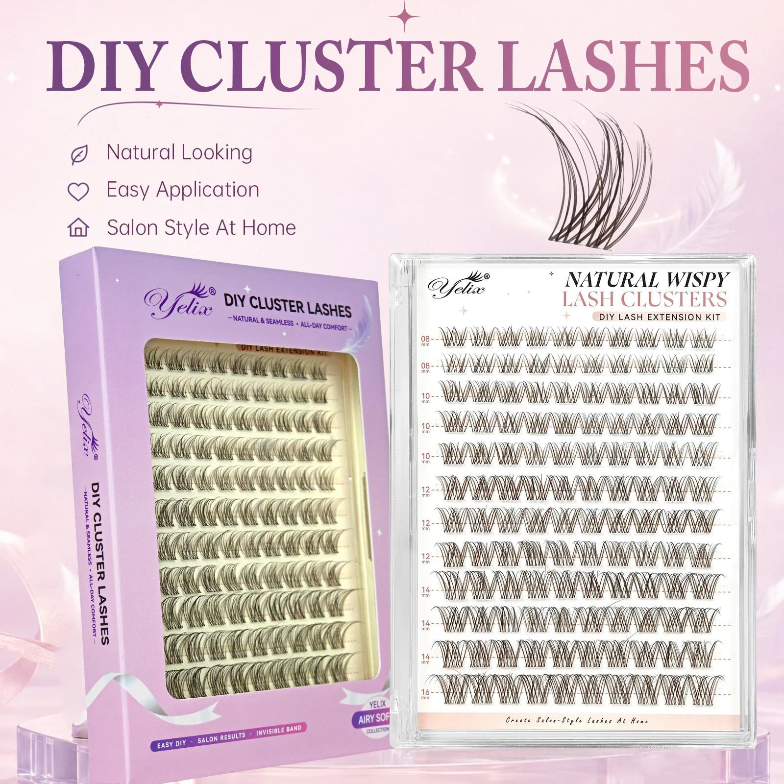 False Eyelashes Natural - YELIX Bruine Valse Wimper Extensions DIY