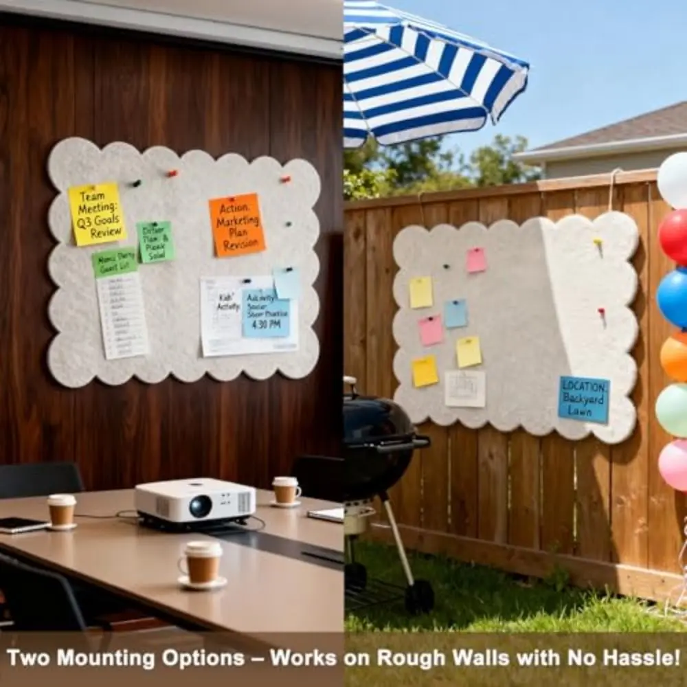 Felt Bulletin Board Large Scalloped Edges pin Board Multi-Use with Double Sided Adhesive Photo Display Board
