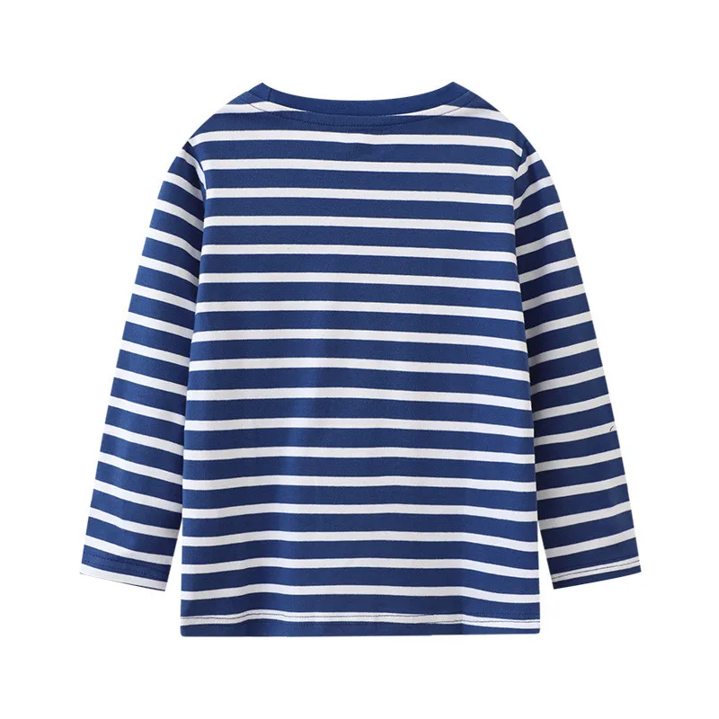 Baby Boys Girls 18-6T Striped Cartoon Tshirts With Applique Animal Kids Hot Selling Spring Autumn Clothes Designed Tops Clothing