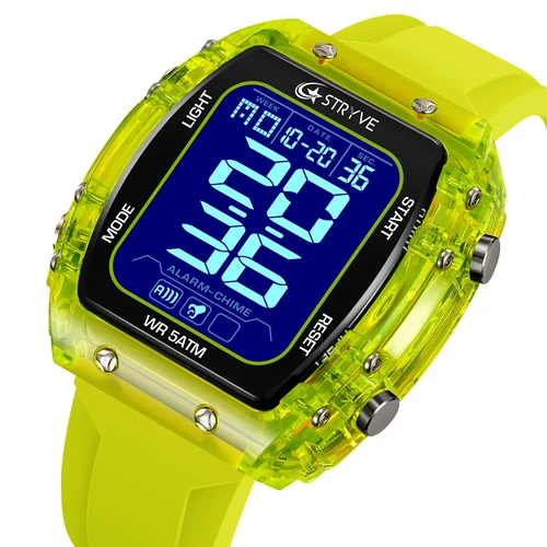 Nueva elección STRYVE 8031 reloj para hombre moda 50M reloj resistente al agua movimiento Digital de alta calidad calendario cronógrafo banda de silicona