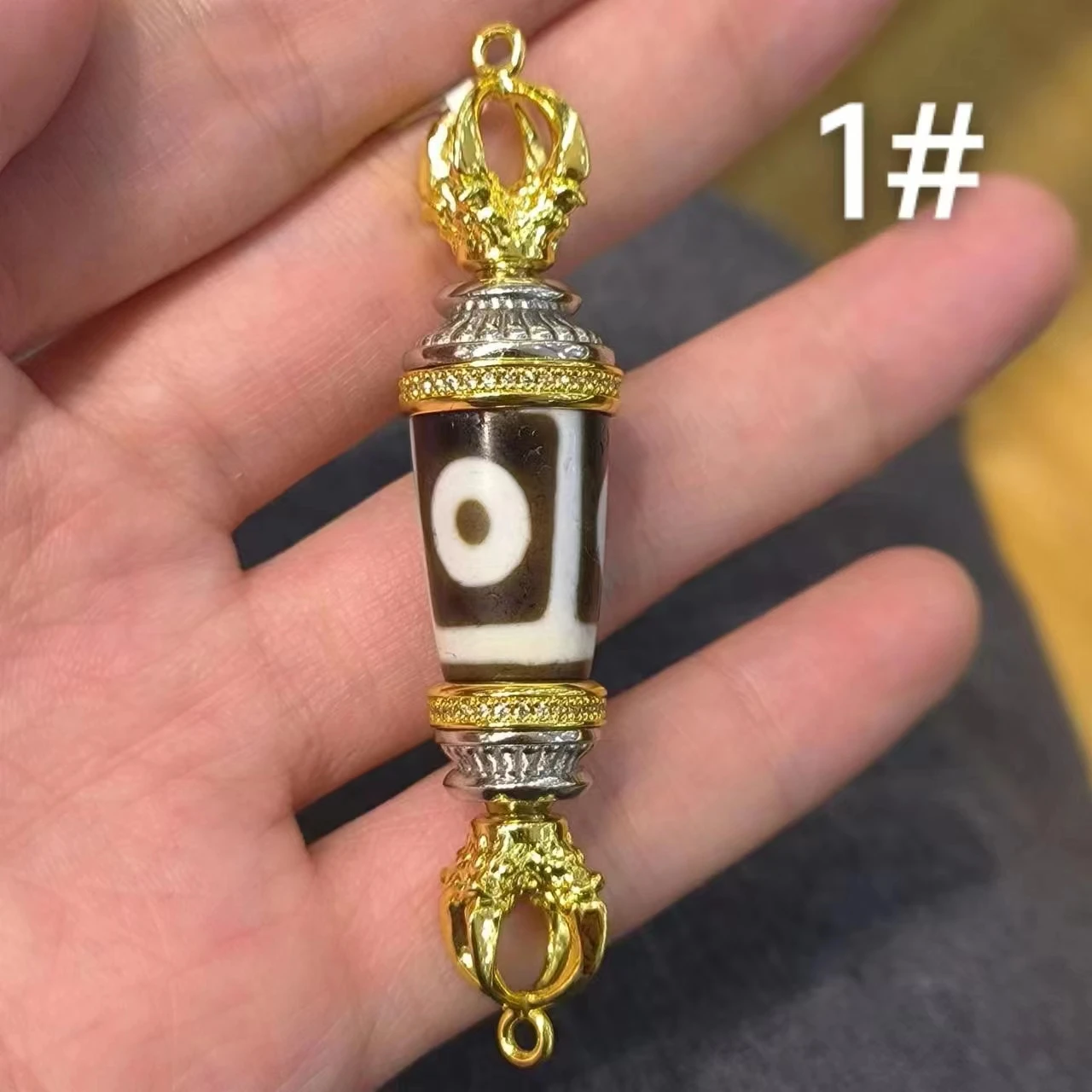 1pcs/lot Natural multi-pattern agate dzi pendant S925 sterling silver gild luxury Noble Accessories jewelry archaic amulet diy