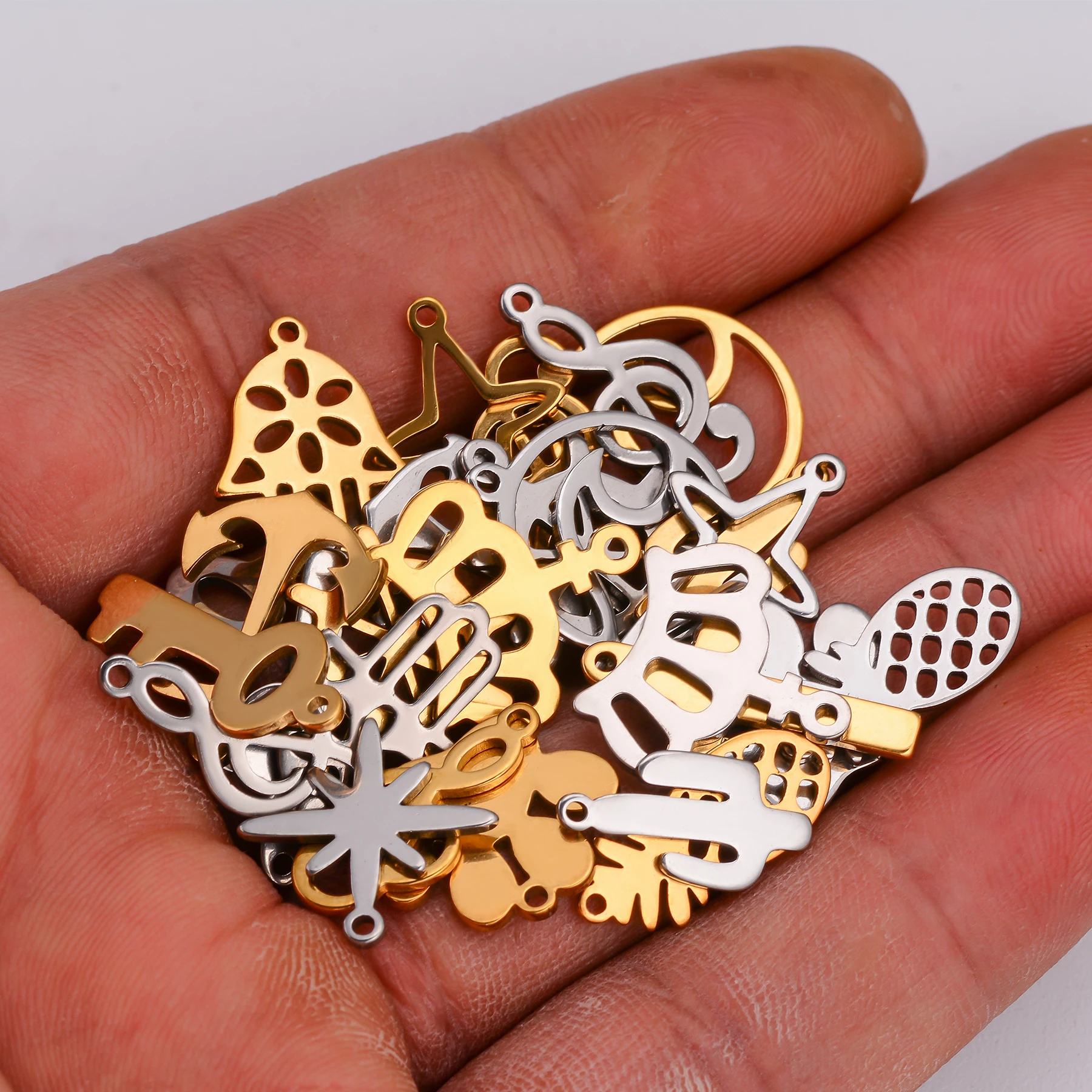 25Pcs Stainless Steel Music Note Anchor Star Key Crown Palm Charms Pendant DIY Necklace Bracelet Jewelry Making Accessories - view 5
