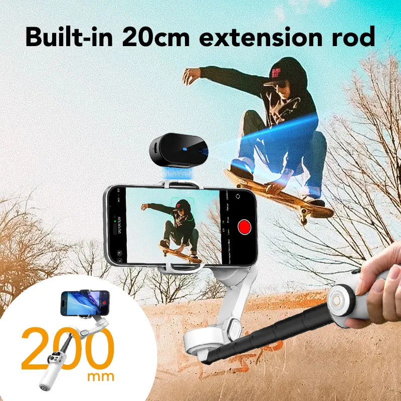 AOCHUAN Smart X2 AI مثبت أفقي محمول باليد قضيب تمديد مدمج مع شاشة LED للهواتف الذكية IPhone وAndroid Gimbal