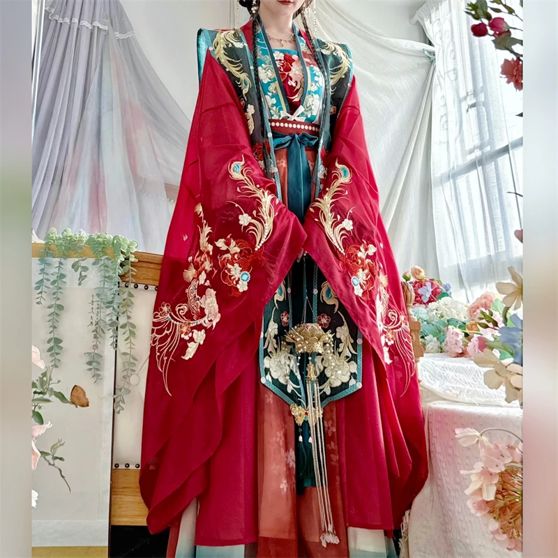 

2026 Chinese Ming Dynasty Hanfu Dress Long Large Sleeve Embroidered Women Carnival Ancient Wedding Cosplay Costume