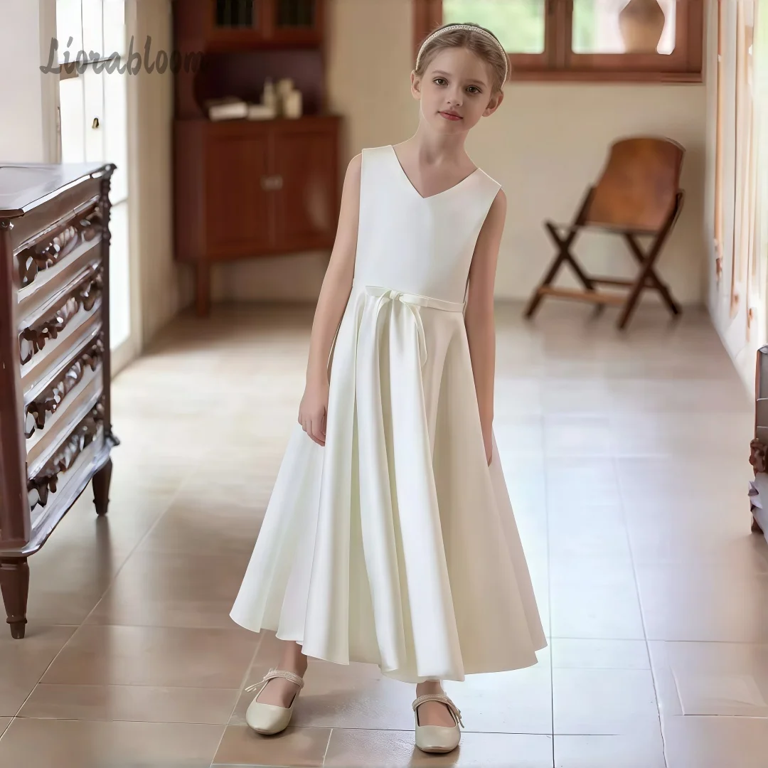 Abito Formale Bianco Semplice per Ragazze, Vestito Elegante e Leggero da Damigella, Abbigliamento Formale per Matrimoni e Feste, Abito da Cerimonia