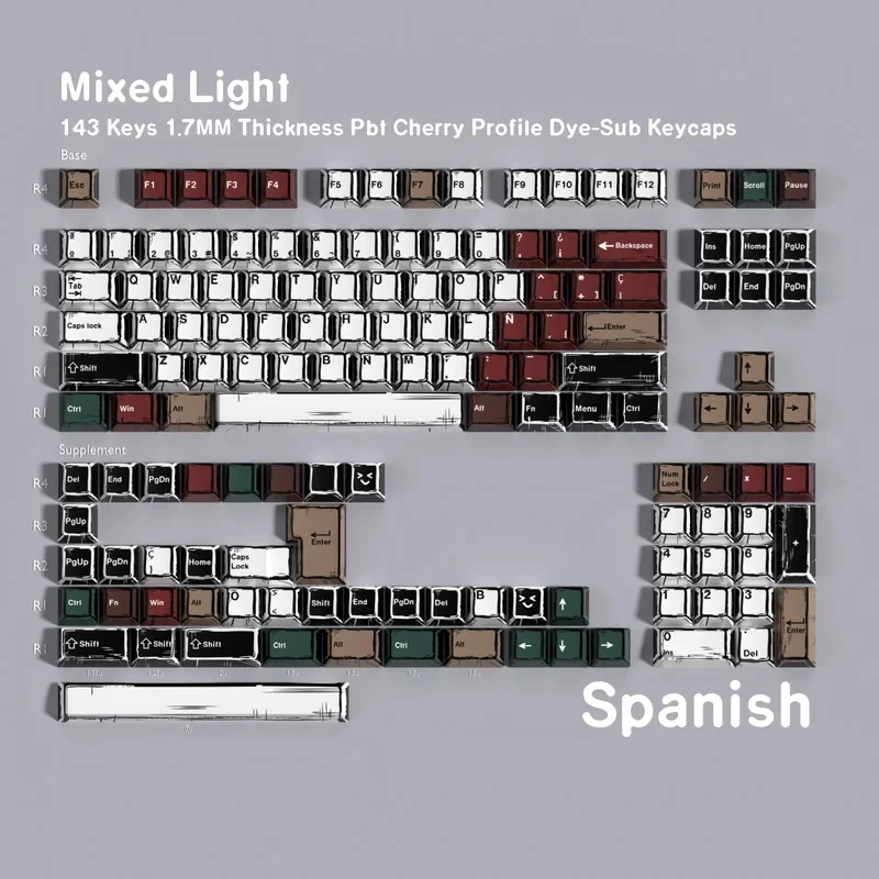 Spanish Keycaps GMK Clone Comic Cherry Profile Sub Dye ISO Keycaps 143 keys For ES Mechanical Keyboards 7U Spacekeycap