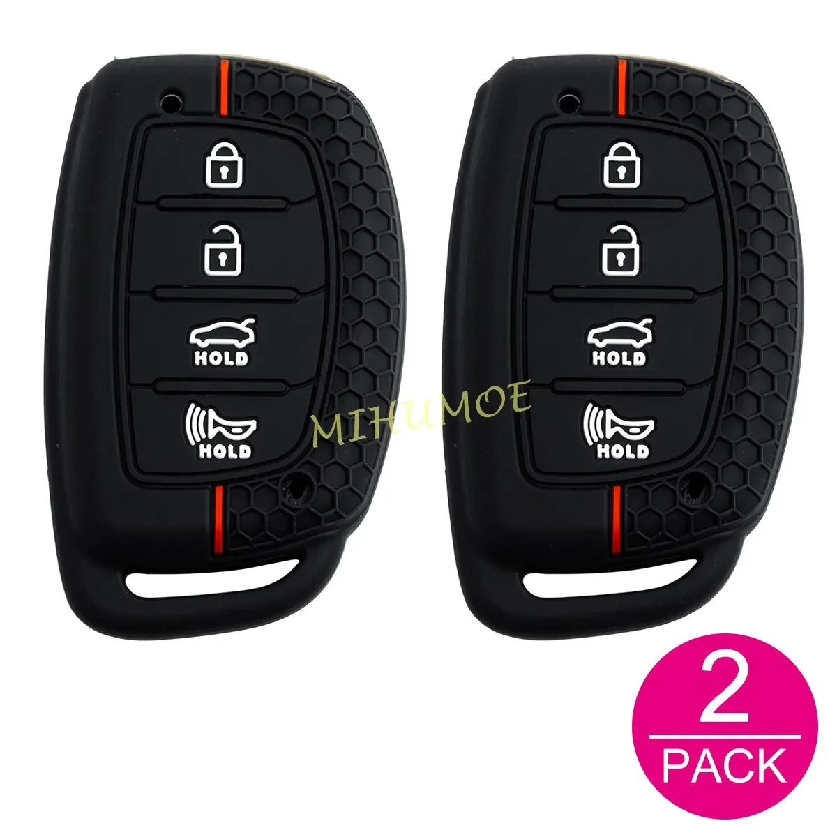Siliconen Autosleutelzakje Case Cover Chain Ring Voor Hyundai Sonata Tucson Elantra Ioniq 2017 2018 2019 4 Knoppen sleutelhanger Accessoires