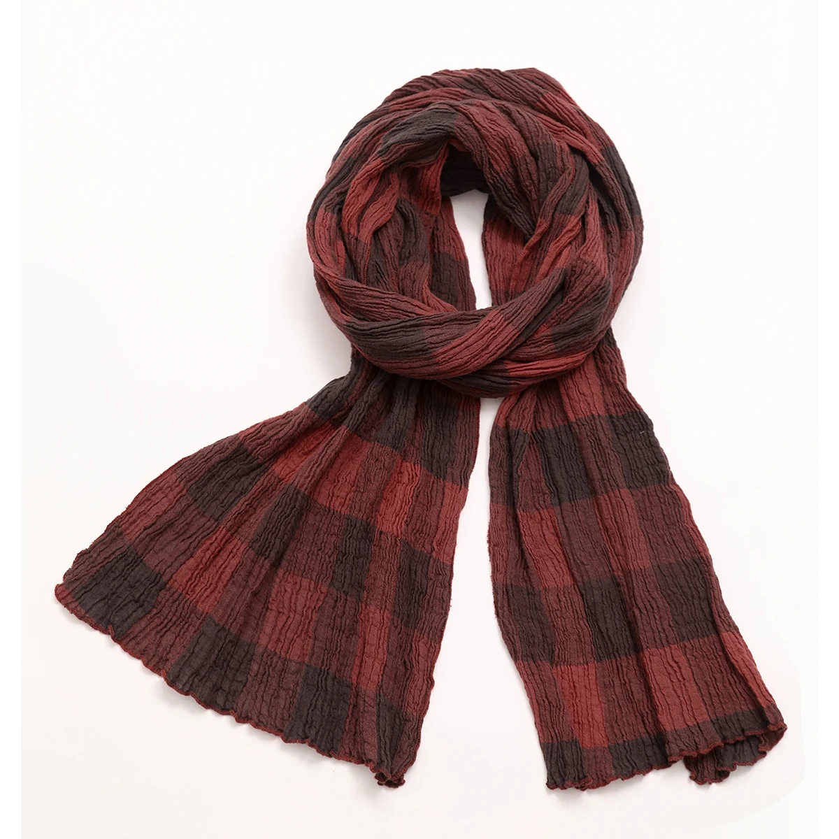 LZJN Autumn Winter Linen Literary Warm Classic Checkered Versatile Scarf Retro Simple Distressed and Individual Long Neck Warmer