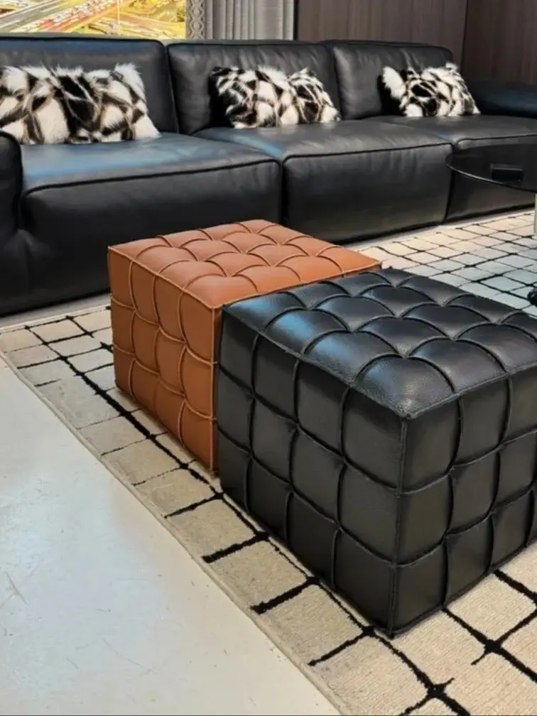leather []Colorful, first-layer cowhide cube stool, footrest stool, low stool, shoe-changing stool, living room coffee table