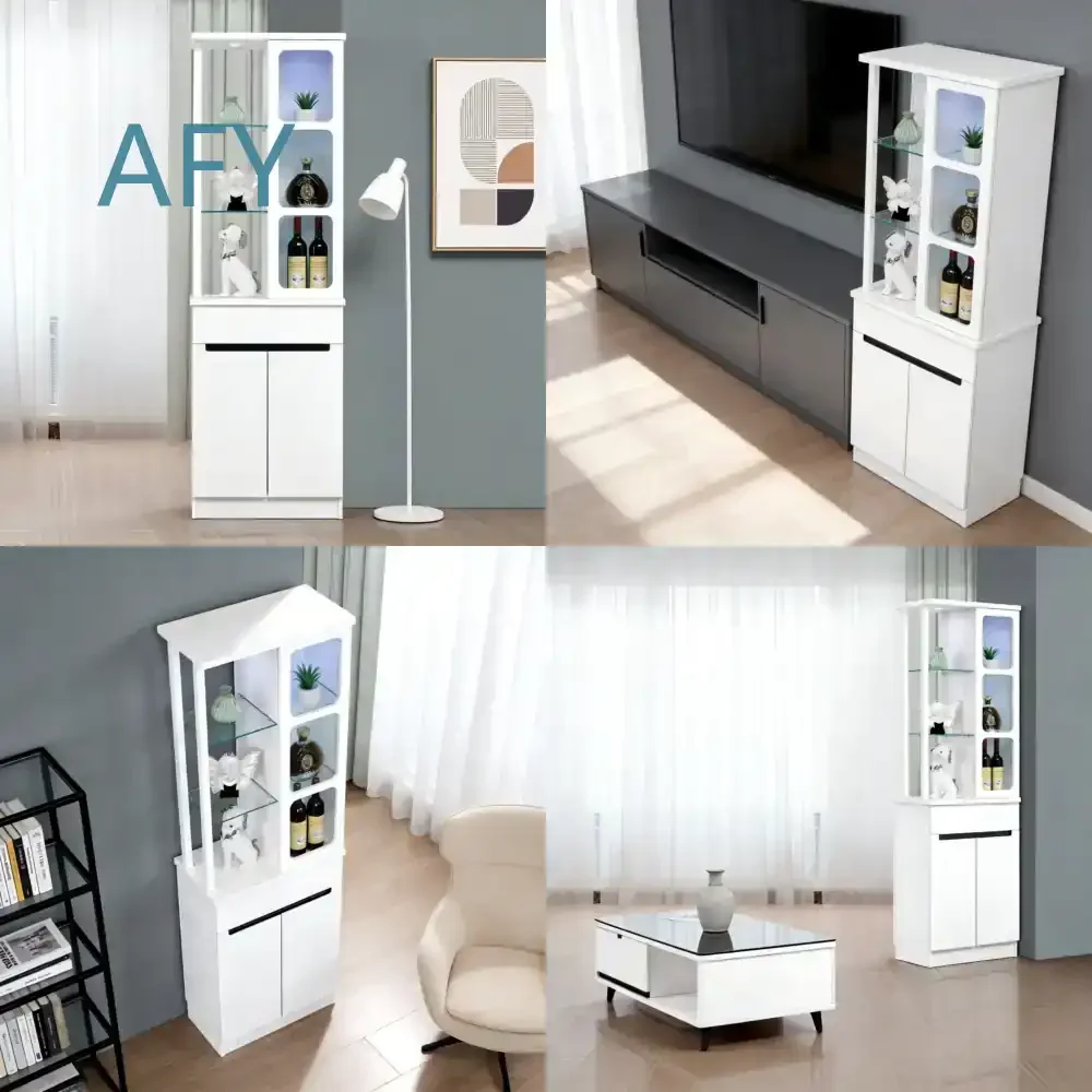 Pure White Minimalist Lit Wine Cabinet for Modern Home Decor Wine Rack for Contemporary Living Room Kitchen Bar Storage