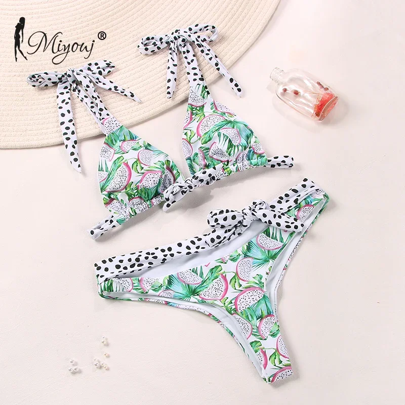 

Miyouj 2024 Bandage Bikinis Fruit Printed Swimwear Women's Bathing Suit Fashion Two Piece Suit Low Waist Swimsuit String Biquini