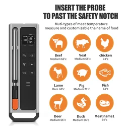 Wireless Meat Thermometer Digital Rechargeable Bluetooth Probe Thermometer with With LCD Screen & APP for BBQ, Oven, Grill