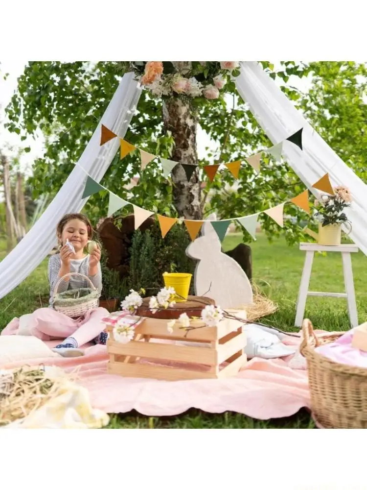 QX2E Cotton Triangular Bunting Flags Baby Shower Wall Flags Nursery Room Decoration