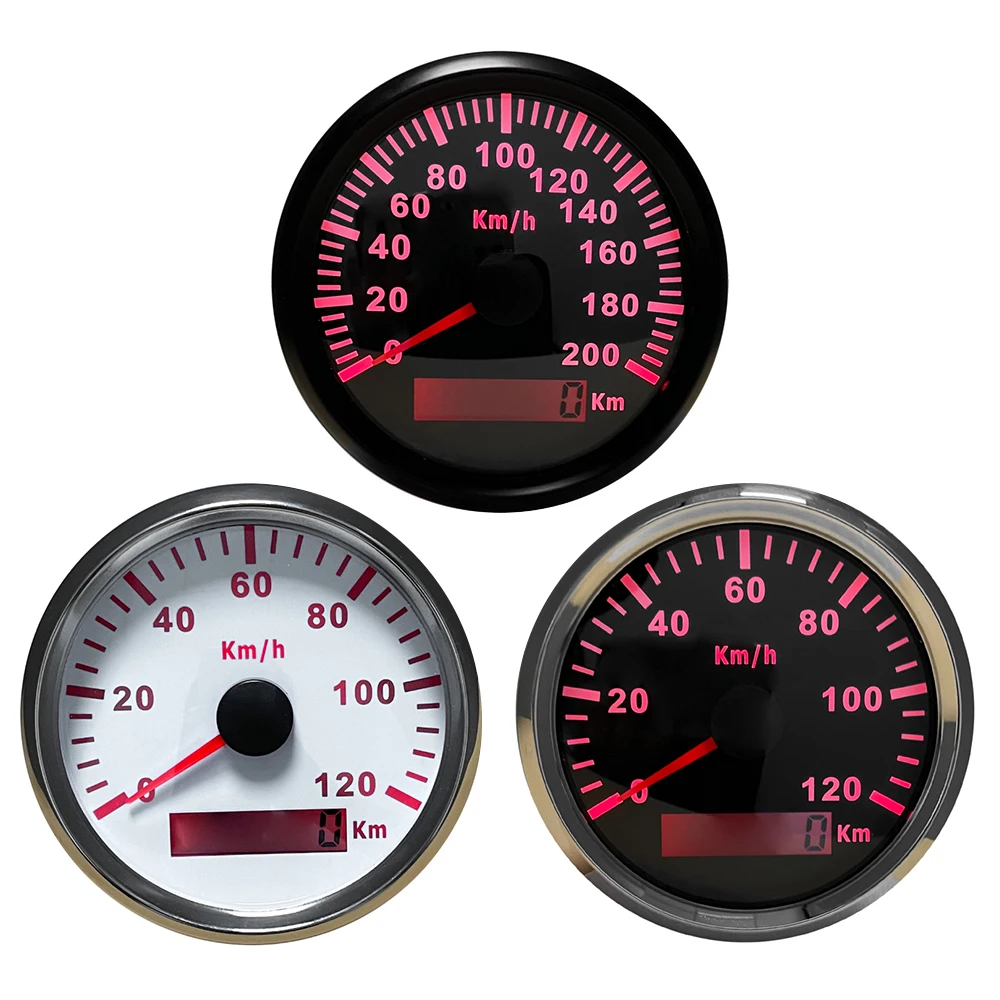 

85mm Newest Speedometer Odometer Speed Gauge 0-120 km/h 0-200 km/h for Car Truck Motor with Red Backlight 12V 24V (Pulse Signal)