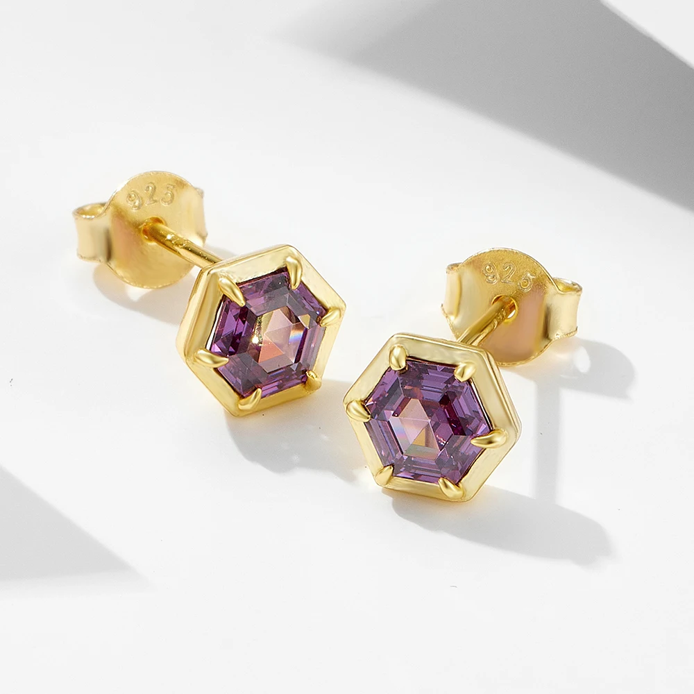 بسيطة الهندسة مسدس جمشت الزركون الفضة النقية أقراط للنساء الفاخرة Ins الراقية اللون الأحجار الكريمة وأقراط #5