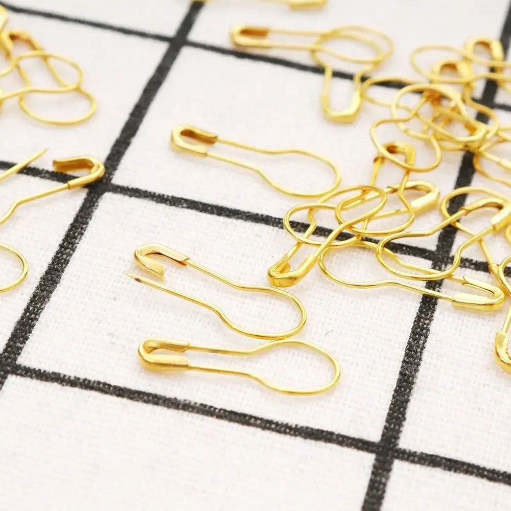 100Pcs Gold Tone Coilless Safety Pins Knitting Stitch Marker Pear Shape Bulb Gourd Calabash Shape Hangtag Pins Home Safety Pins