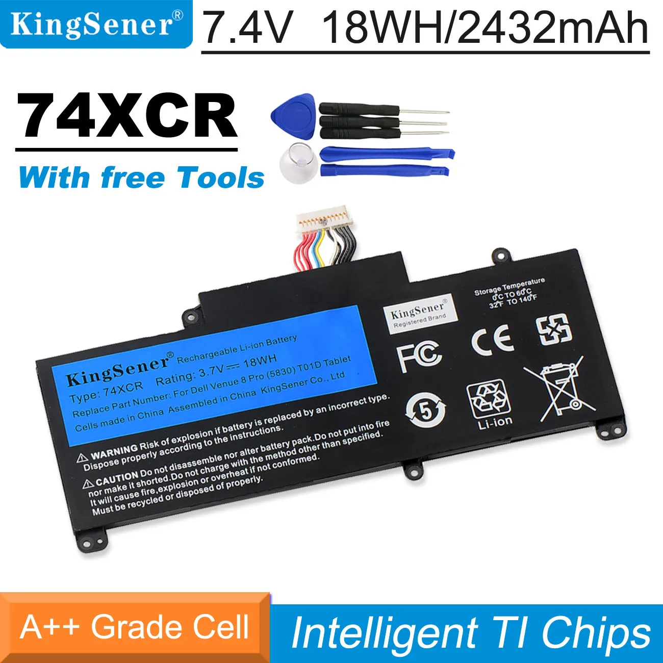 KingSener 74XCR 074XCR Laptop Battery For DELL Venue 8 Pro 5830 T01D VXGP6 X1M2Y Tablet Series 3.7V 18WH