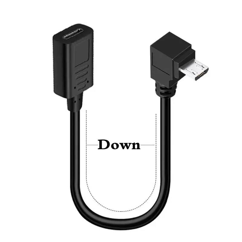 สายแปลง Type-C ตัวเมีย เป็น Micro USB ตัวผู้ สำหรับ Android ขนาด 25 ซม. หมุนได้ 90 องศา ขึ้น/ลง/ซ้าย/ขวา °   อะแดปเตอร์อเนกประสงค์สำหรับสายชาร์จแบบงอ