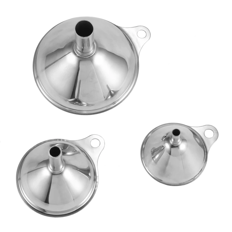 3Pcs Multifunctional Stainless Steel Funnel Essentail Oil Water Spices Wine Flask Filter Funnel For Home Kitchen