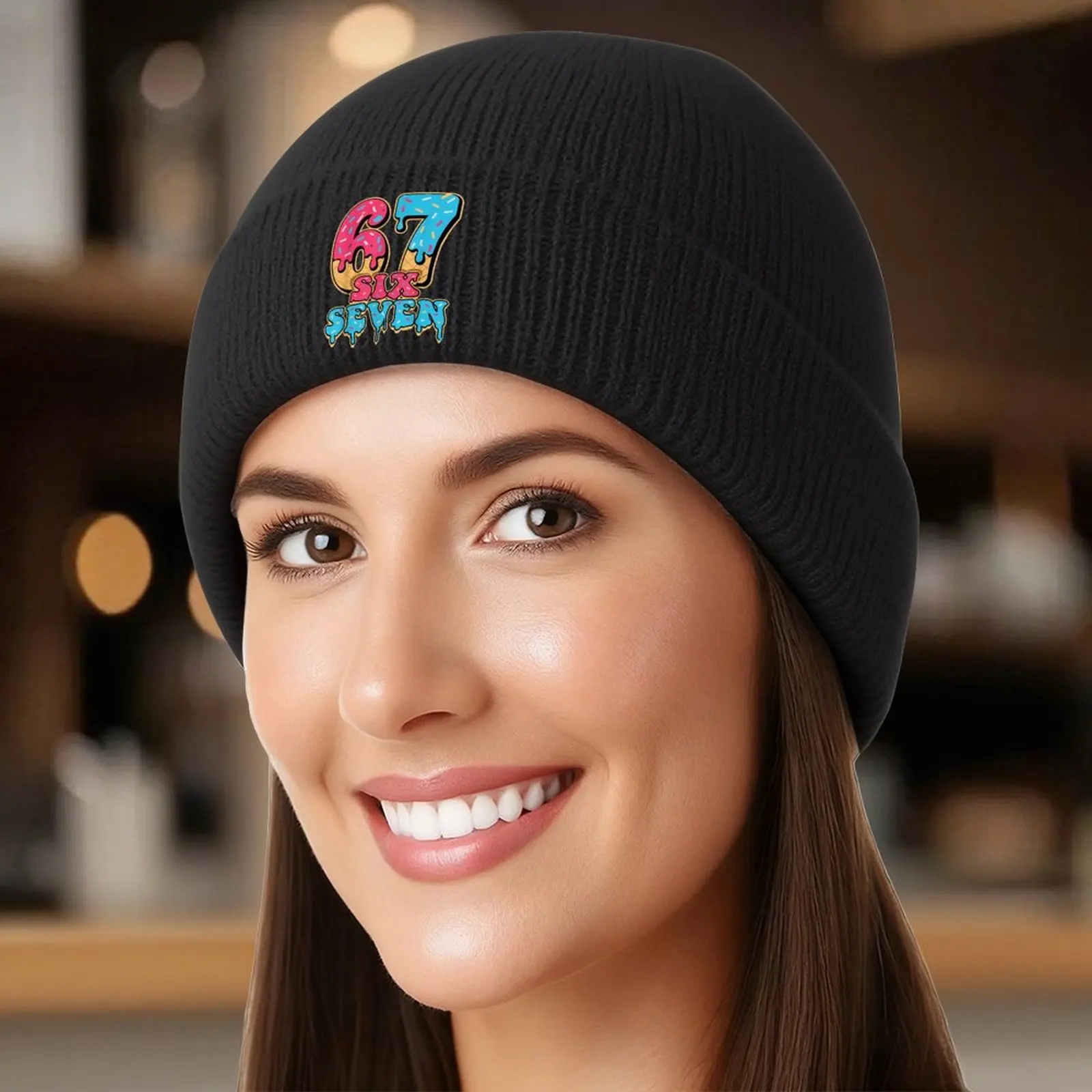 67 Six Seven Funny Meme Ice Cream Design Beanie، Mason 67 جوارب بيسبول مضحكة للنساء والرجال، إكسسوارات ممتعة، أزياء ميمي