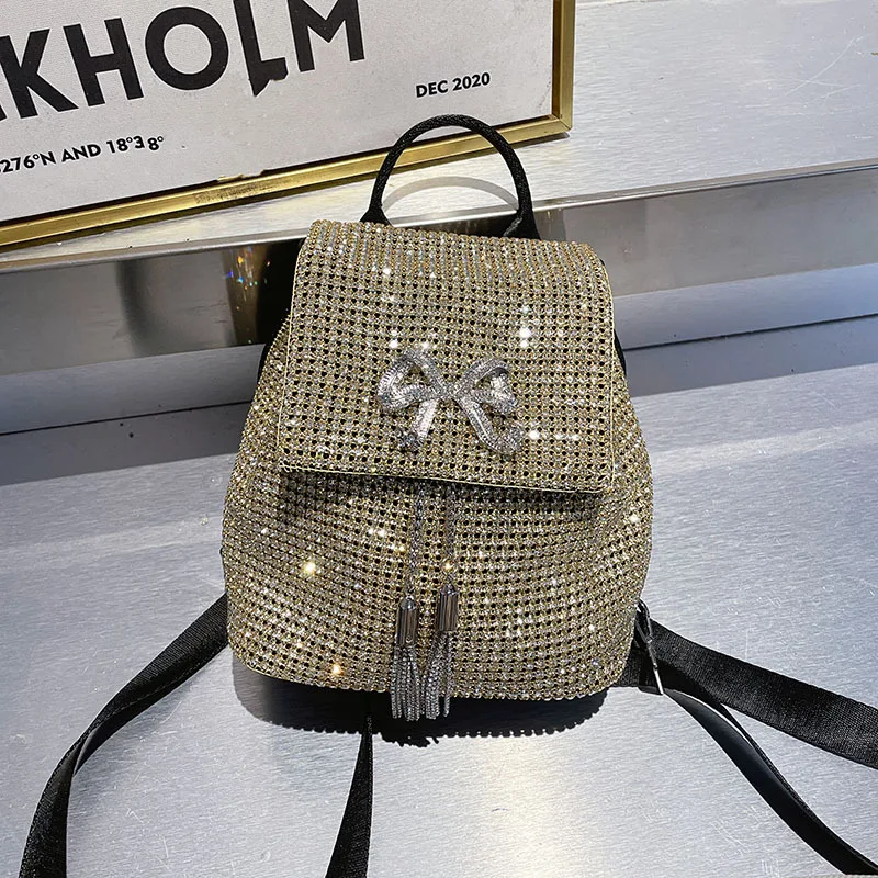 

Metal bow shiny ineffectual diamond-encrusted leisure campus versatile celebrity chain large-capacity backpack