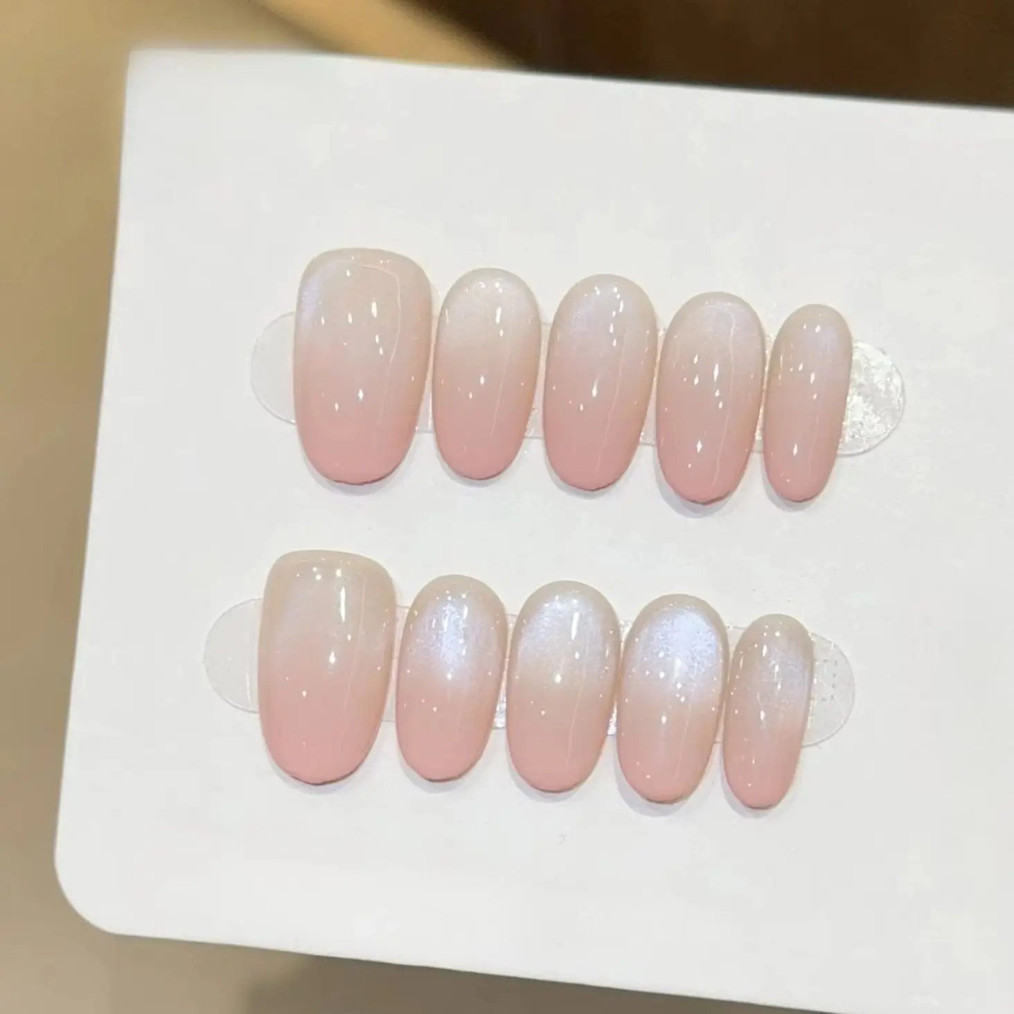 

10pcs Chrome Acrylic Press on Nails Solid Color Almond Fake Nails Full Cover Crystal Cat Eye False Nail Simple French Nail Art