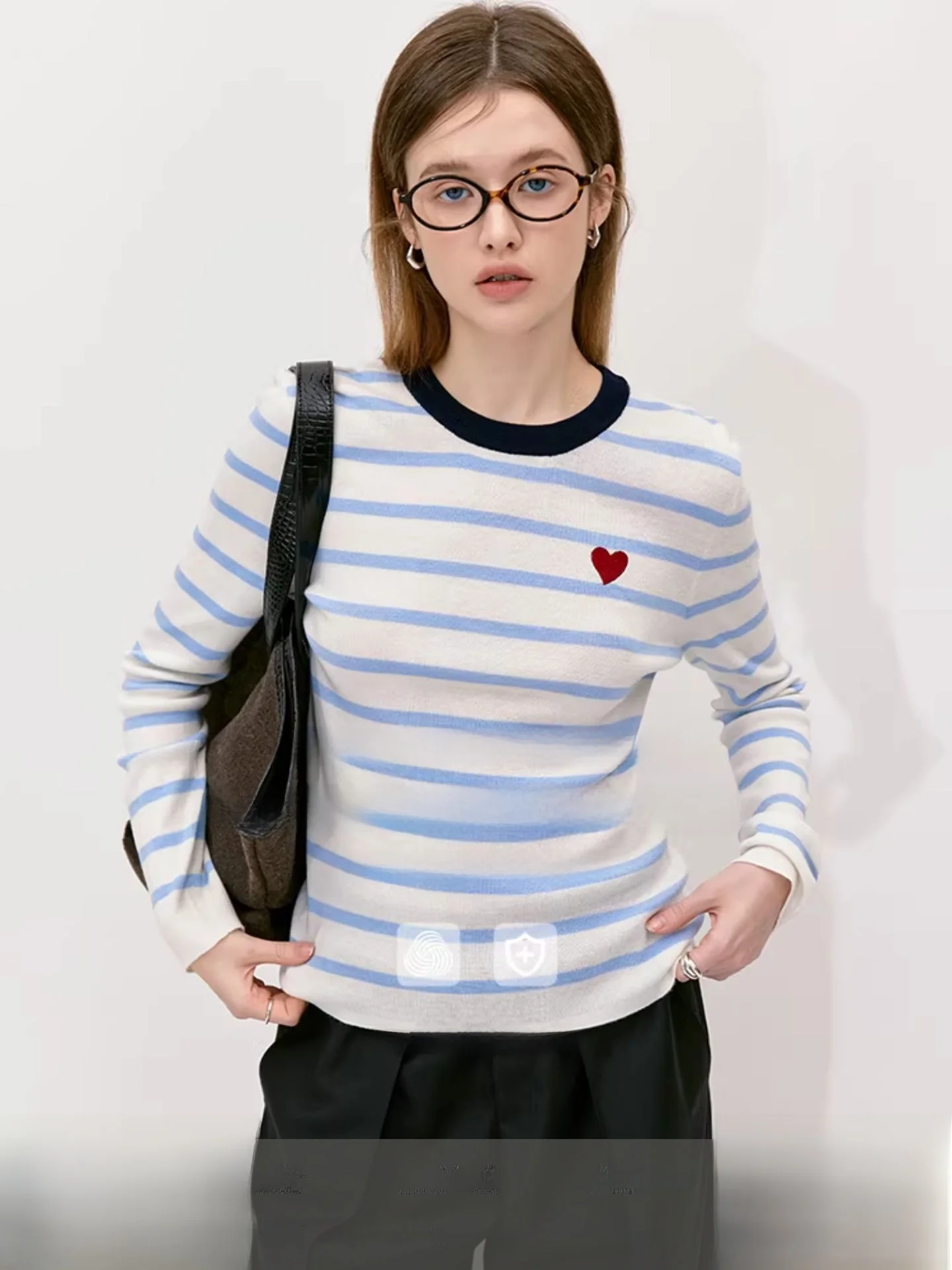 

Fano Studios Women's Knitted Wool Sweater Spring 2026 round Ne Overhead Soft Striped Embroidered Spring Autumn Winter Warmth
