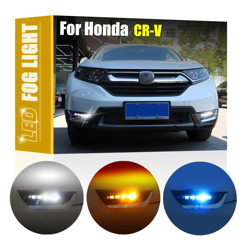 

2Pcs Front LED Fog Lamp Assembly Ambeer Turn Signal White Daytime Running Blue Night Driving Light For Honda CR-V CRV 2017 2018