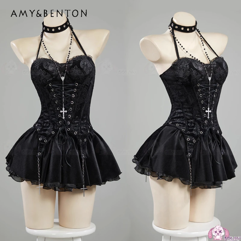 

Осень 2022, новая женская одежда на Хэллоуин, готический темный панк-дизайн, субкультура, милый крутой сексуальный бархатный комплект с короткими юбками, женский комплект