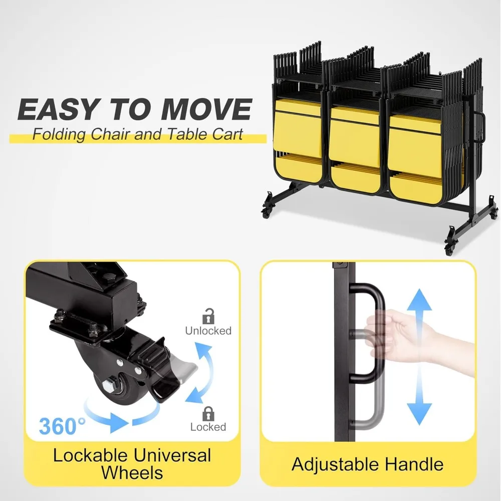 عربة تخزين كرسي معدنية قابلة للطي شديدة التحمل مع طبقة واحدة لـ 42 كرسيًا أو 12 طاولة، تدعم ما يصل إلى 500 رطل