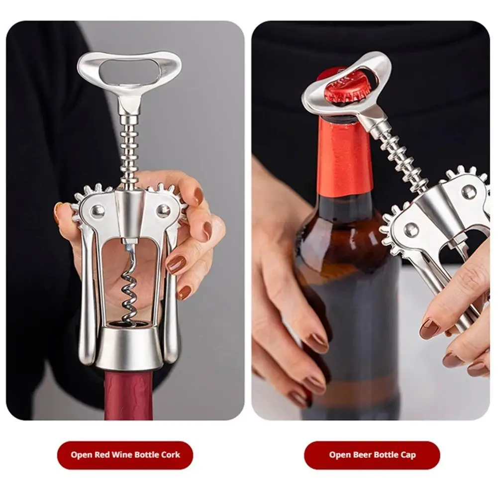 Stainless Steel Wing Wine Corkscrew Labor-Saving Bottle Opener Built-In Beer Cap Lifter Sharp Spiral Smooth Cork Removal Tool ﻿ - view 5