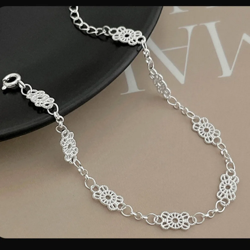 

Серебряный браслет GL S925 с ажурным кружевным узором для женщин, элегантный винтажный модный браслет в стиле Ins, можно носить в несколько слоев, отличный подарок для девушки