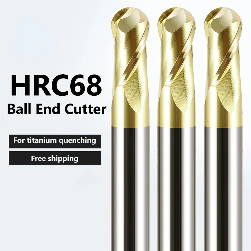 HRC68 2 Flute Ball Nose End Mill Tungsten Carbide Cutter R0.5 6 8 10 12 For Titanium quenched steel CNC Router Bit Milling Tool