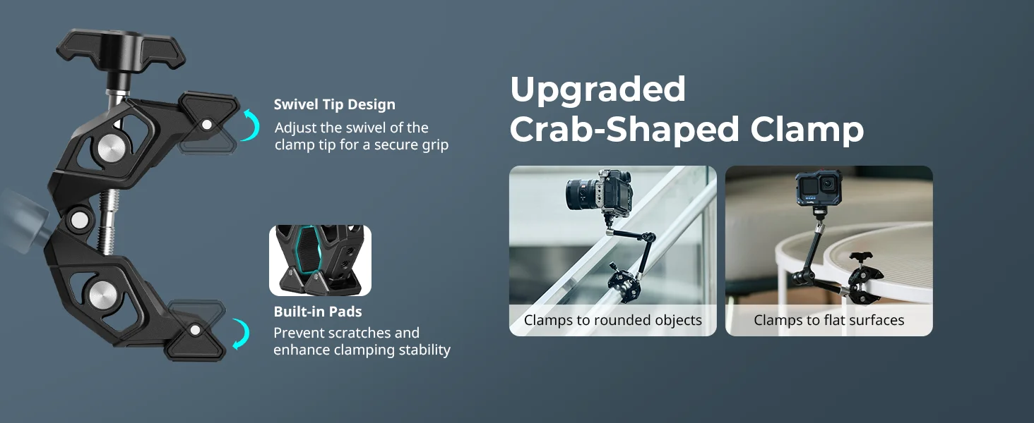 SmallRig Magic Arm mit Krabbenförmiger Klemme aus Legierung, Tragkraft 1,5 kg für Action-Kameras, Monitore, Videoleuchten und Mikrofone 5312 – Detail 6