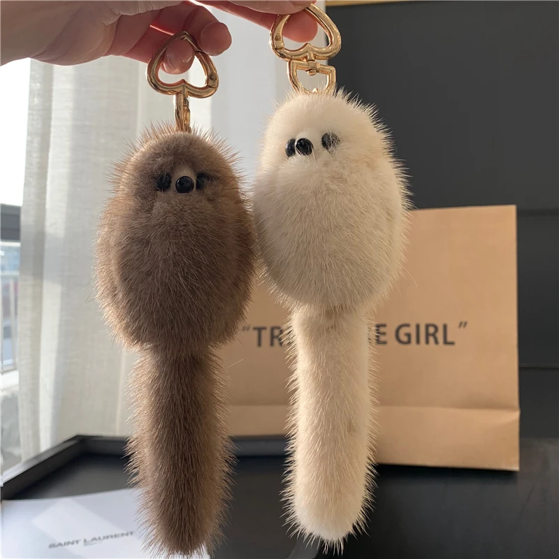 

Fashion Real Natural Mink Fur Little Fox Doll Ladies Bag Pendant Car Key Chain Pendant Mobile Phone Pendant Bag Accessories