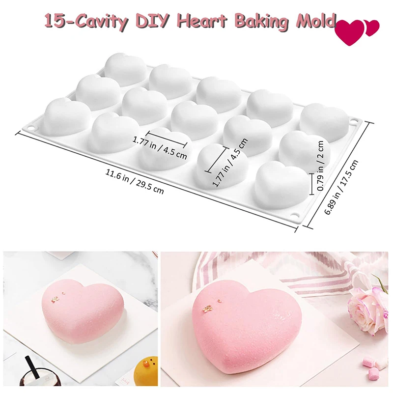 Silicone Pastry Mold 8/15 Cavity Heart Shape Mousse Cake Baking Pan for Chocolate Soap Jelly French Dessert Making Molds