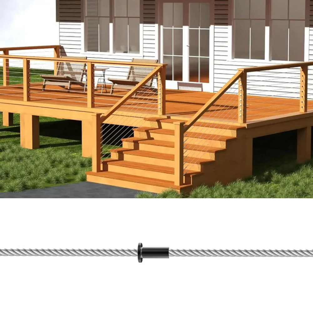 45 Stück schwarze Edelstahl-Schutzhüllen für 1/8 Zoll 5/32 Zoll 3/16 Zoll Deck-Kabelgeländer für Holz-/Verbundpfosten