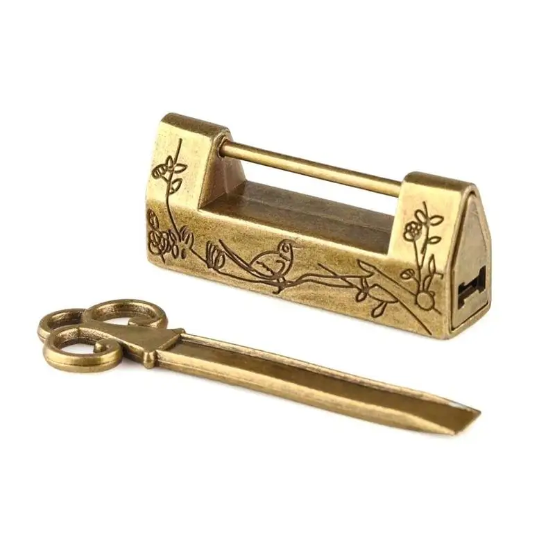 Mini Zinc Alloy Chinese Vintage Antique Bronze Keyed Padlock Retro Combination Password Lock Jewelry Box Padlock