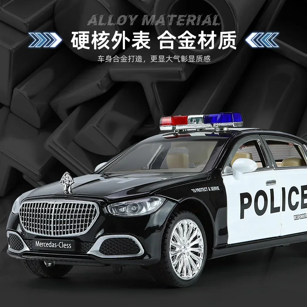 

1:24 Mercedes-Benz Maybach S680 police car Diecast Metal Alloy Model car Sound Light Pull Back Collection Toy Gifts