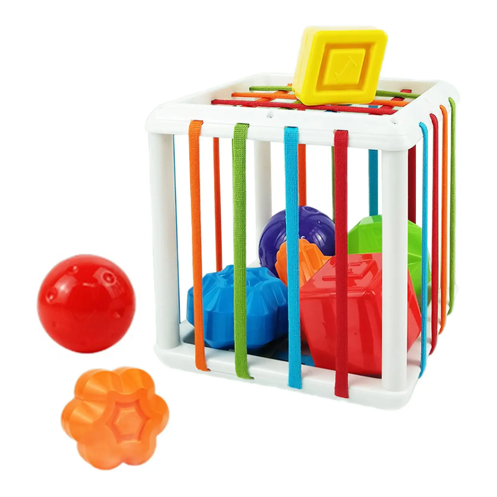 Colorful Cube Bin Montessori Toy for Toddlers Learning Shapes and Colors